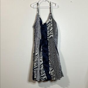 Banana Republic Navy and White Mixed Print Slip Dress